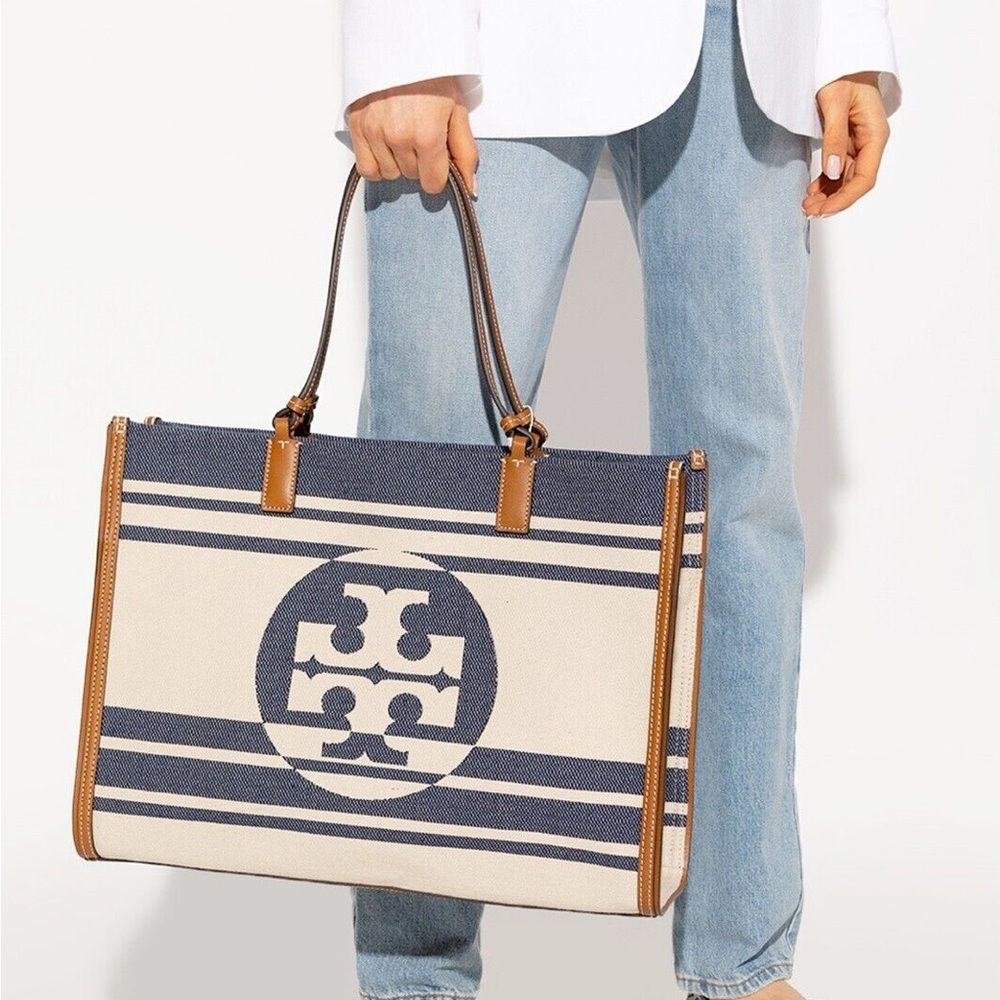 Tory Burch - Ella Jacquard Stripe Large Tote Bag - Royal Navy
